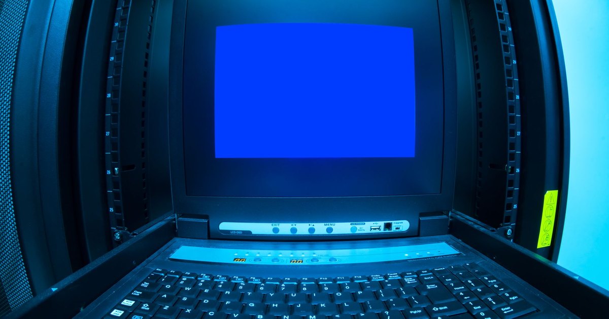 Close-up of a blue screen error shown on a data center control terminal.